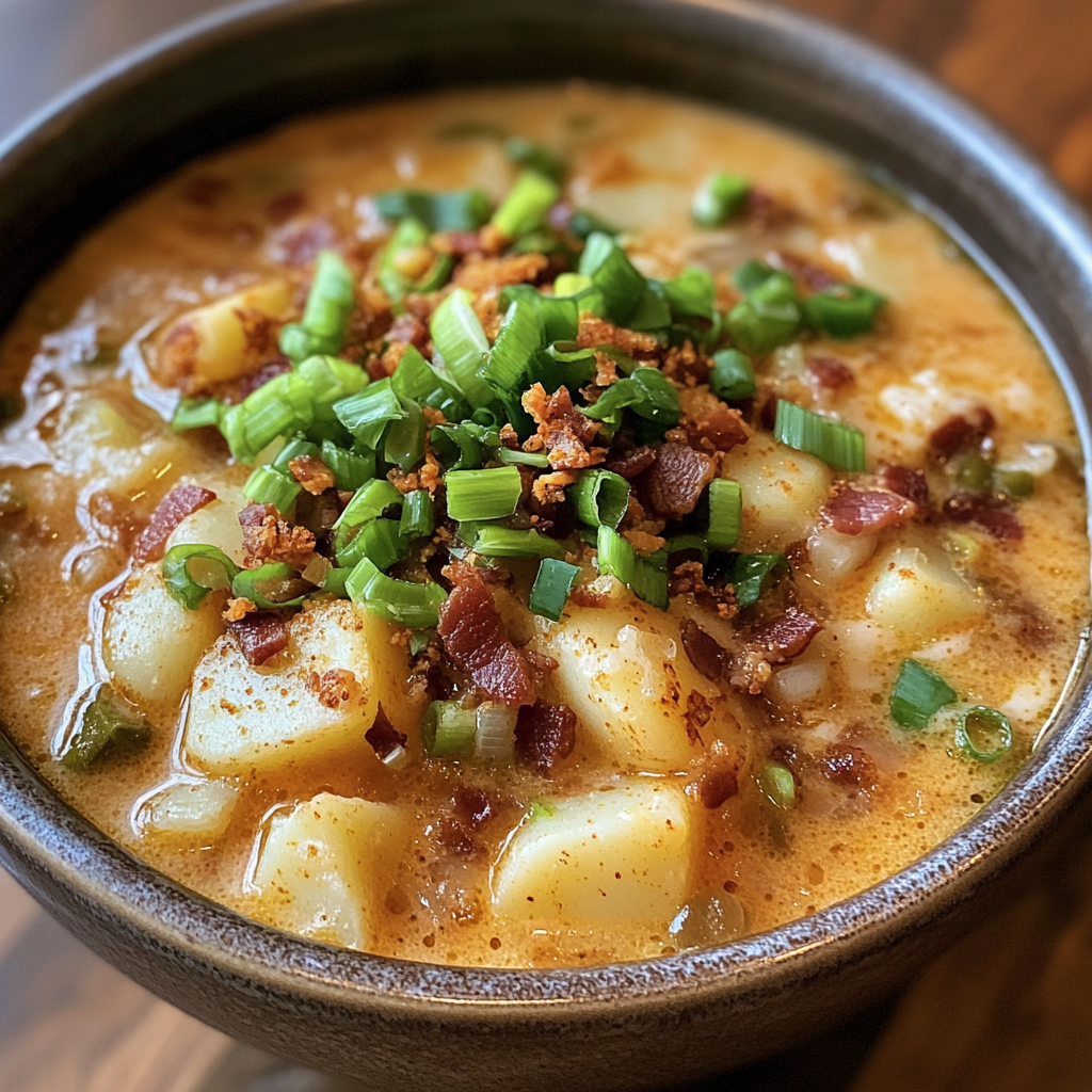 Cajun Potato Soup 3 inesboulila A bowl of Cajun Potato Soup featuring creamy thick f3e25956 a826 4535 8dea 35c2c4635a45