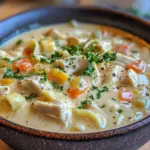 Easy Creamy Chicken Noodle Soup 5 inesboulila A bowl of Easy Creamy Chicken Noodle Soup featuring f4039e6b ff95 4949 b8e3 777fadaeb8e7
