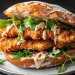 Savory Crispy Chicken with Romesco Sauce on Focaccia 5 0 1 4