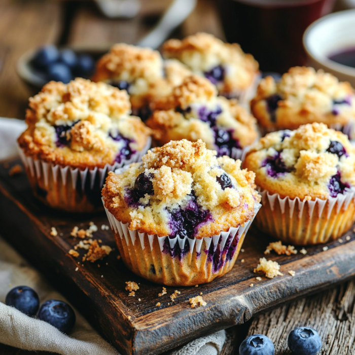 Blueberry Muffins with Crumb Topping 3 inesboulila A batch of freshly baked blueberry muffins with a g 925c5bca 89dd 4810 ab39 67c5b63dafaf