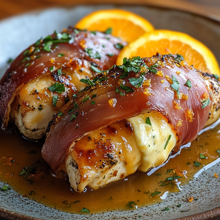 Brie Stuffed Prosciutto Wrapped Orange Chicken: A Decadent Dinner 3 inesboulila A beautifully plated dish of Brie Stuffed Prosciutt 835c8f71 f002 42c1 84e4 d02901e73db0