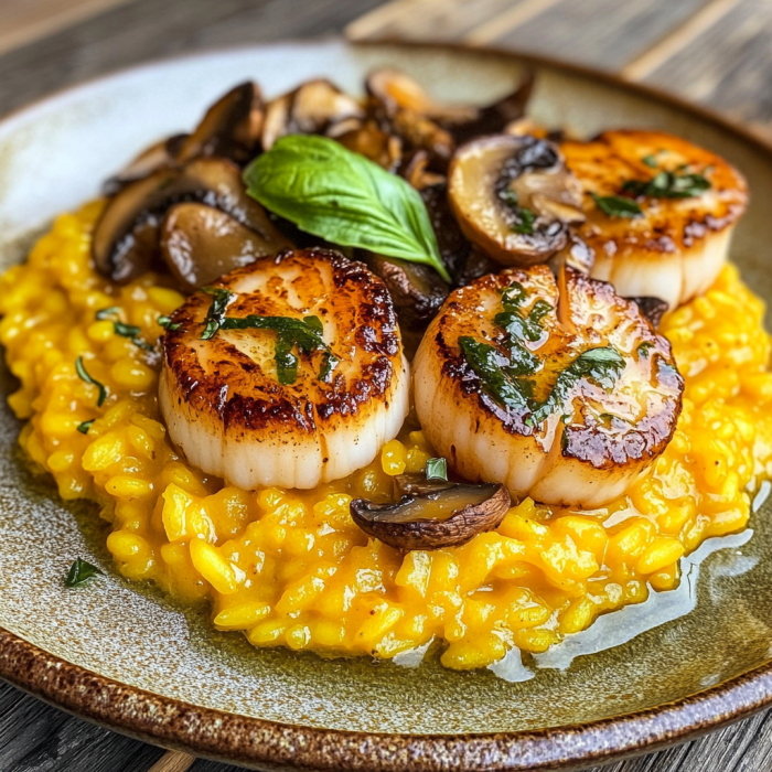 Elegant Butternut Squash Risotto with Scallops & Crispy Mushrooms 3 inesboulila A beautifully plated dish of creamy butternut squas 4608aedd b90a 4420 8aaf 69f4008ed171