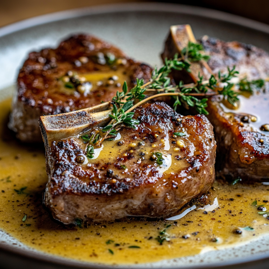 Lamb Chops with Mustard-Thyme Sauce: A Savory, Elegant Dish 3 inesboulila A beautifully plated dish of perfectly seared lamb 021313d8 ac9d 45ff 8596 637792bc1d8b
