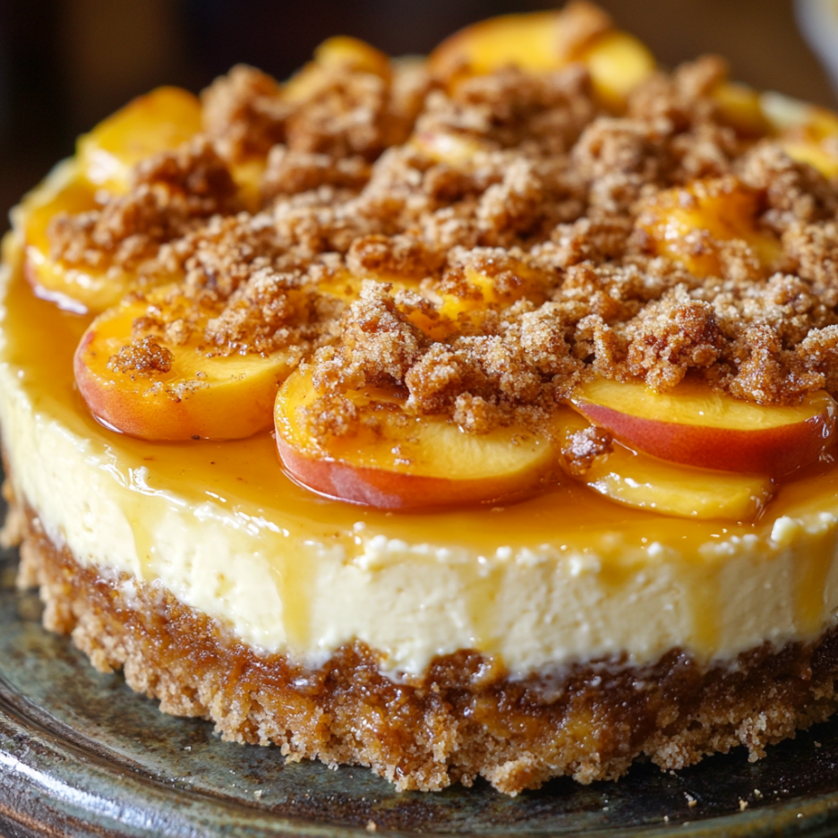 Bourbon Peach Streusel Cheesecake: A Perfect Summer Dessert 3 inesboulila A beautifully presented Bourbon Peach Streusel Chee 77273d44 0746 41b2 880d 333b98813e09