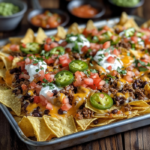 Game Day Loaded Sheet Pan Nachos Snack 5 inesboulila A large sheet pan filled with Game Day Loaded Nacho 84483acd 6512 48b2 b7e7 474f43622246