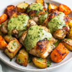 Green Goddess Chicken with Roasted Vegetables 5 inesboulila A plate of Green Goddess Chicken with roasted veget a5dc03bf 5151 4ed5 88a7 b1f062c62c0c