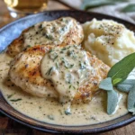 Creamy Sage Chicken Recipe 5 inesboulila A plate of creamy sage chicken featuring golden pan d2d1dc19 f4ef 4999 ad7a 11be5bbadf3b