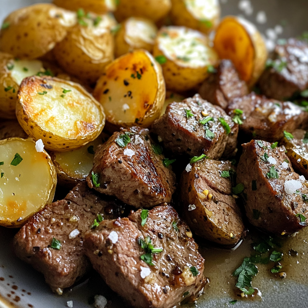Garlic Butter Steak Bites and Potatoes Recipe 3 inesboulila A plate of garlic butter steak bites and golden roa b38c7957 6d89 4b2e 8372 1d9167336a44