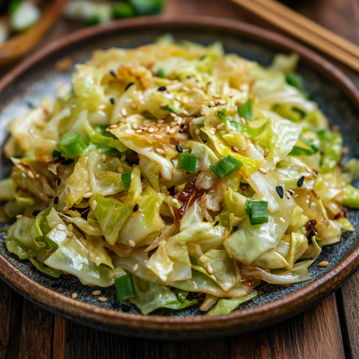 Asian Cabbage Stir Fry 3 inesboulila A plate of vibrant Asian cabbage stir fry featuring 253b0b68 6a18 47c9 980b f12174b98bfb