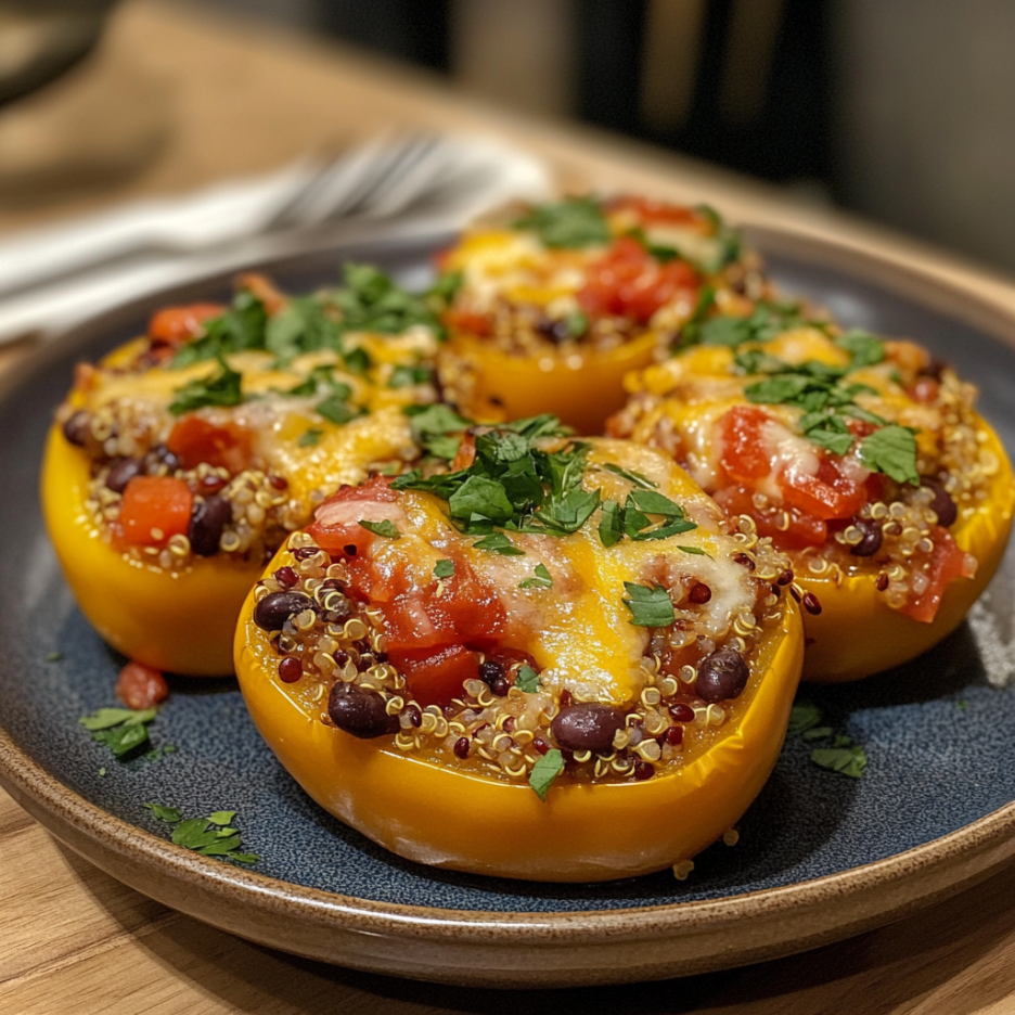 Vegetarian Stuffed Peppers 3 inesboulila A plate of vibrant vegetarian stuffed peppers halve abecd2da 03c6 413e a412 405612a57557