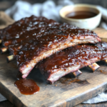 Smoked 3-2-1 Spare Ribs Recipe 5 inesboulila A rack of smoked 3 2 1 spare ribs glistening with a b06cd7ba 3d8d 4b2b 8a46 d9c669518564