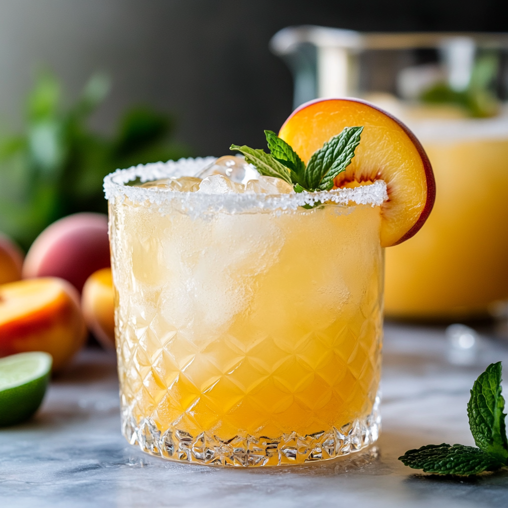 4 Ingredient Peach Bliss Margarita: Simple, Sweet, and Refreshing 3 inesboulila A refreshing peach margarita served in a classic gl 72742194 5d58 4c31 acdb f167c0779573