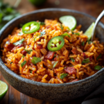 Mexican Rice with Chorizo & Bacon – Smoky, Savory Goodness! 5 inesboulila A rustic bowl of Mexican rice infused with smoky ch f749c52f 28ea 408e 9a62 0842d7caa8ac