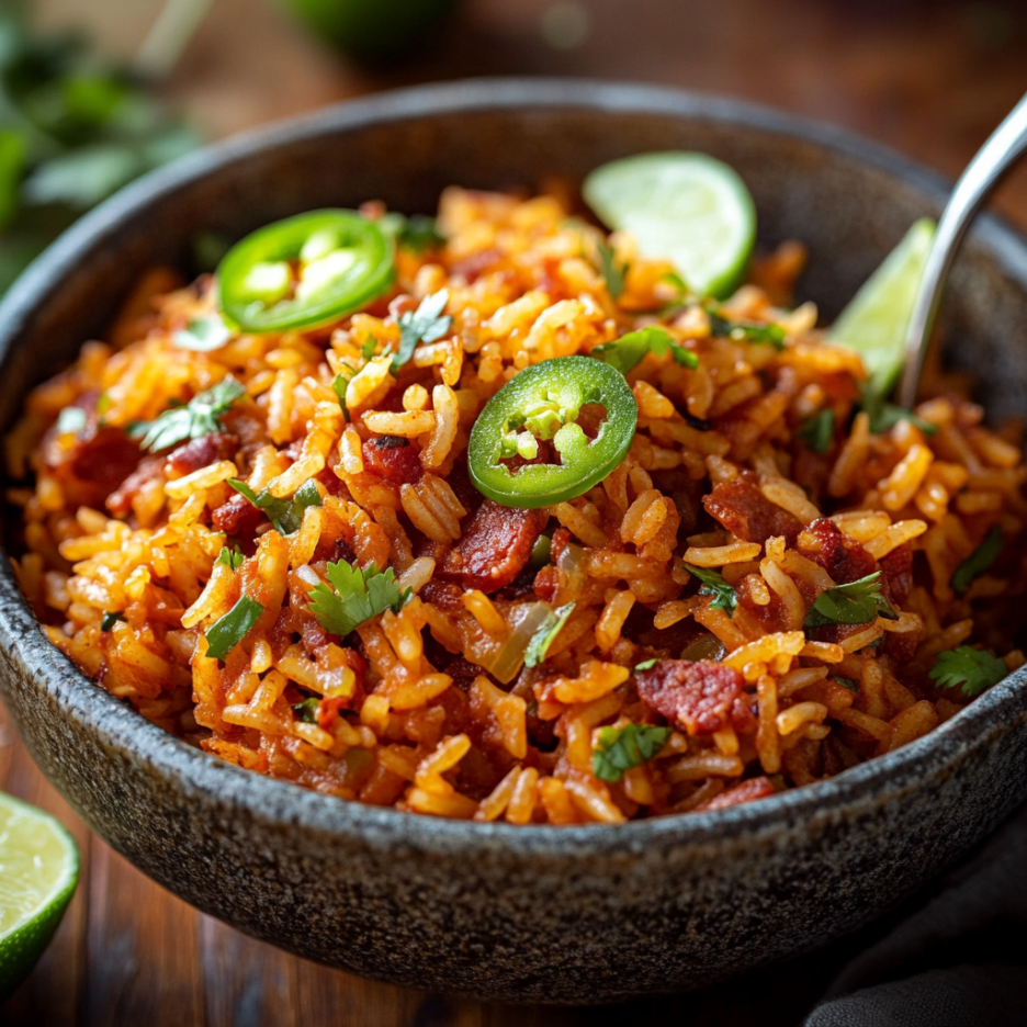 Mexican Rice with Chorizo & Bacon – Smoky, Savory Goodness! 3 inesboulila A rustic bowl of Mexican rice infused with smoky ch f749c52f 28ea 408e 9a62 0842d7caa8ac