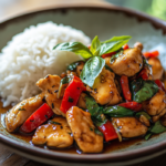 Thai Basil Chicken Recipe (Pad Krapow Gai) 5 inesboulila A rustic plate of Thai basil chicken featuring tend f9662f6e c0e0 4713 8243 f9afc455efc6