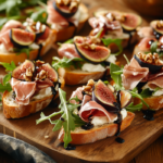 Gourmet Prosciutto Crostini with Balsamic Drizzle – A Deliciously Elegant Appetizer 5 inesboulila A rustic platter of gourmet prosciutto crostini arr cbb48bfe 01ea 4864 9869 dd2649121bc9