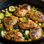 Garlic Butter Chicken with Zucchini and Corn Recipe 5 inesboulila A sizzling skillet of garlic butter chicken with zu dcafc257 69a2 4092 a959 a8794b198899