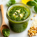 Easy Homemade Pesto - Condiment Recipe 5 inesboulila A small glass jar filled with vibrant freshly made adfc6a6a 526b 43b0 b605 7ca728b6be8b