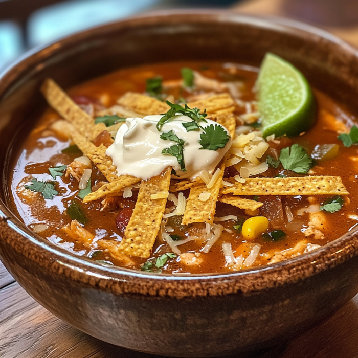 Spicy Chicken Tortilla Soup in the Crockpot: A Warm, Flavorful Delight 3 inesboulila A steaming bowl of Spicy Chicken Tortilla Soup fill 71f25f19 97fd 4f21 a624 95a613a45a9a