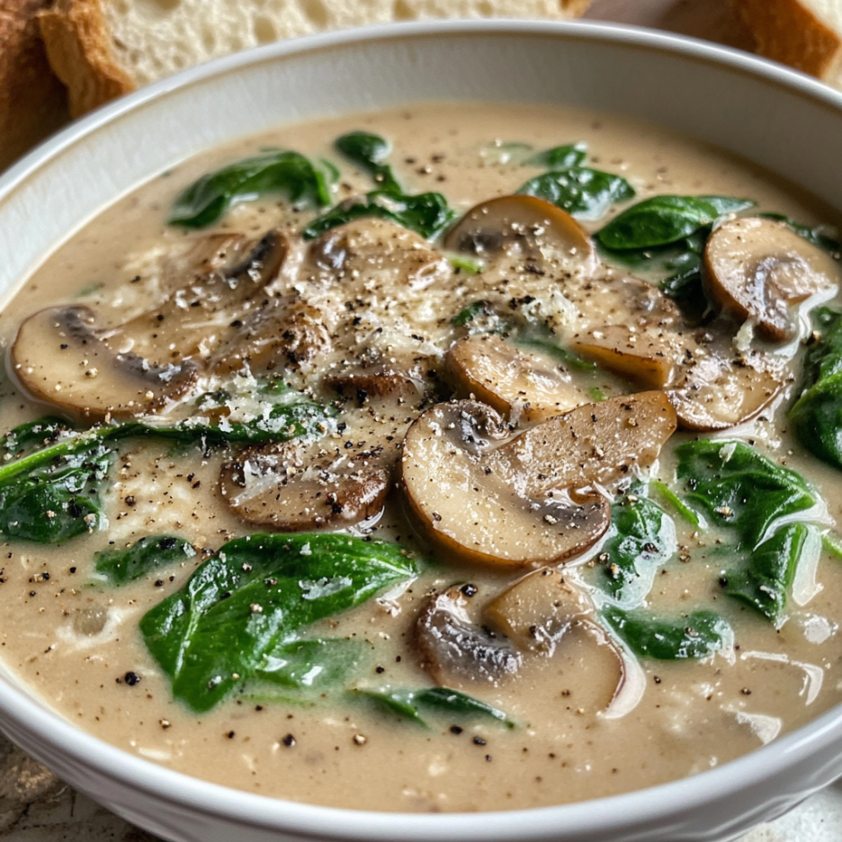 Creamy Mushroom and Spinach Soup – A Cozy Comfort Food! 3 inesboulila A steaming bowl of creamy mushroom and spinach soup 25e22734 6b5c 464a 9051 352a516f0912