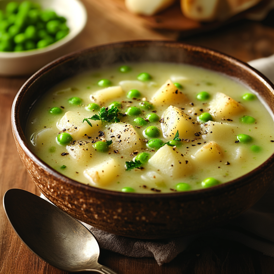 Cozy Up with This Creamy Potato and Pea Chowder 3 inesboulila A steaming bowl of creamy potato and pea chowder th 20227d5c 687a 4ff0 abb5 d66585224bd3