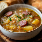 Easy Sauerkraut Soup 5 inesboulila A steaming bowl of easy sauerkraut soup filled with a826f01f fc8c 491f be22 3ad45c650605