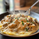 Chicken Stroganoff – Creamy, Cozy, and So Easy! 5 inesboulila A steaming plate of creamy chicken stroganoff featu d0060d3d 586b 4761 b3f1 69278d90c440
