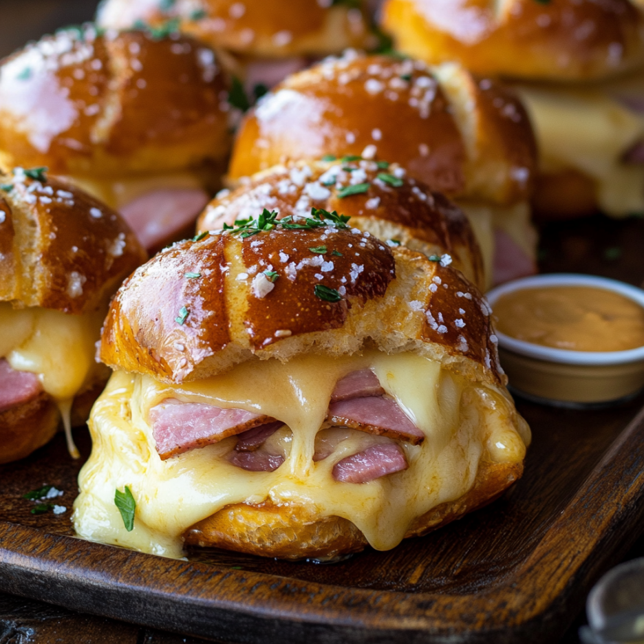 Sweet and Savory Honey Mustard Ham & Cheese Pretzel Sliders 3 inesboulila A tray of sweet and savory honey mustard ham chees 2305bb71 7e44 485a 80de 7525aaefbd6a