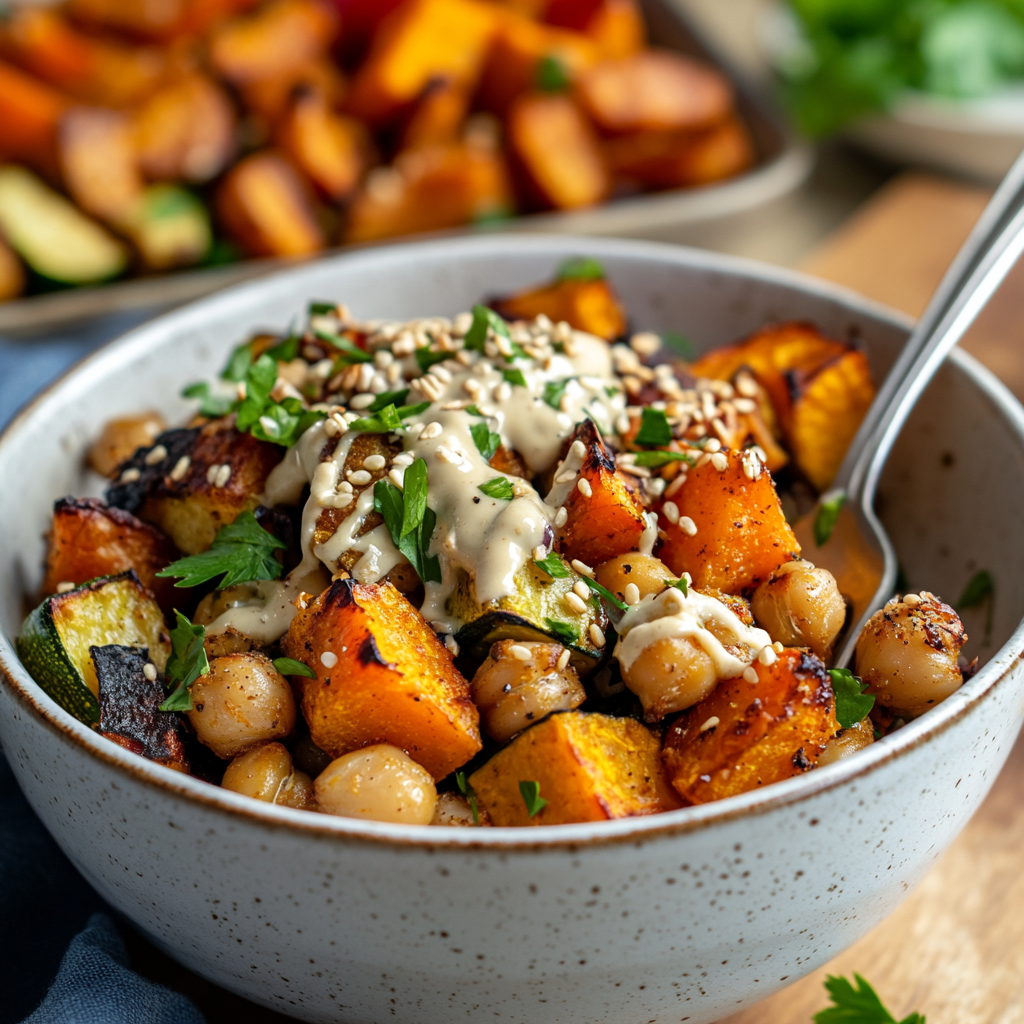 Crispy Chickpea & Roasted Veggie Bowl – A Wholesome Meal Idea! 3 inesboulila A vibrant bowl filled with crispy golden brown chic 61b4f79c e7e2 44a9 a0b9 38c2b2d3cb13