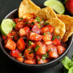 Delicious Easy Strawberry Salsa with Crunchy Pie Crust Chips 5 inesboulila A vibrant bowl of delicious strawberry salsa featur cbc3711b a725 4661 bf99 4e0ad2b12d22