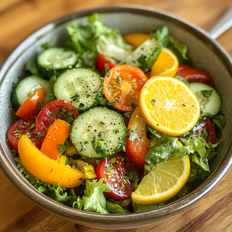 Fresh Garden Salad with a Zesty Citrus Dressing 3 inesboulila A vibrant bowl of fresh garden salad featuring cris f9d4da58 1970 4227 82bf 9527a17c3762