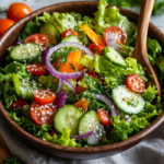 Zesty and Crisp Garden Salad with Fresh Veggies 5 inesboulila A vibrant garden salad in a rustic ceramic bowl fil 1aeb54e1 eaa8 4389 a976 e3b38cb07b77