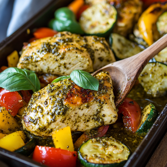 One Pan Pesto Chicken and Veggies – Easy Dinner Recipe 3 inesboulila A vibrant one pan pesto chicken and veggies dish fr e7747076 329a 4008 97b1 666173ab692e