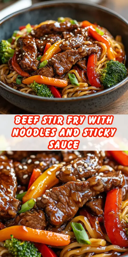 Beef Stir Fry with Noodles and Sticky Sauce 4 10 64