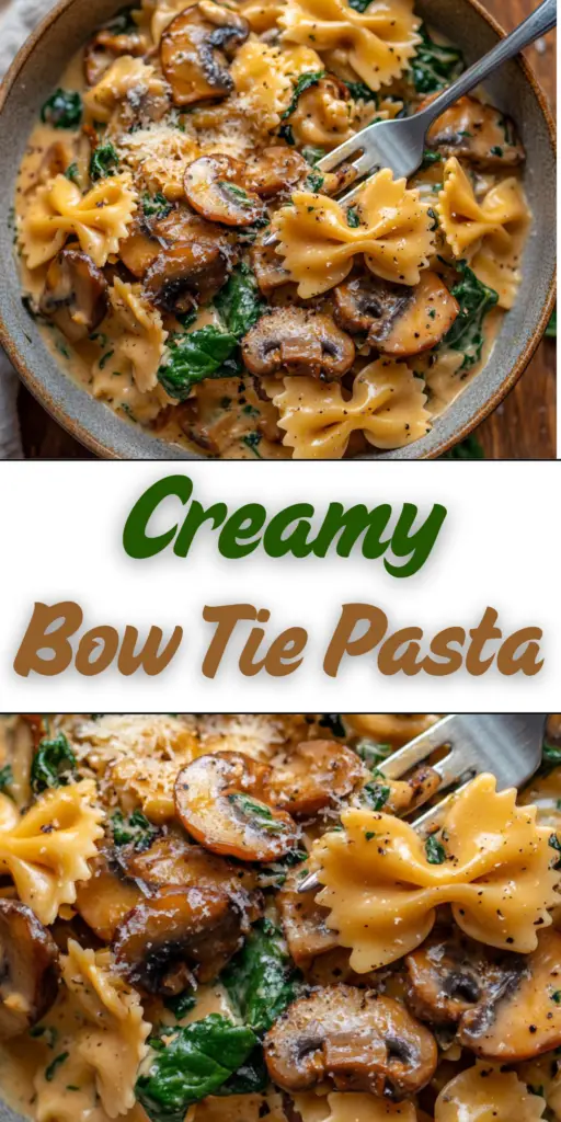 Creamy Bow Tie Pasta with Mushrooms, Spinach, and Garlic Parmesan Sauce 4 17 16