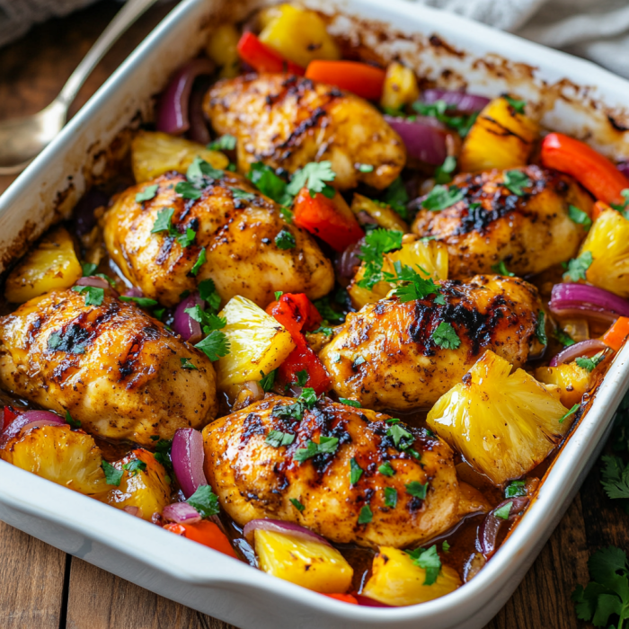 Flavor-Packed Hawaiian Chicken Bake in One Pan 2 inesboulila A baking dish filled with Flavor Packed Hawaiian Ch d224effb 4f29 4852 b3d9 b95824ac292a