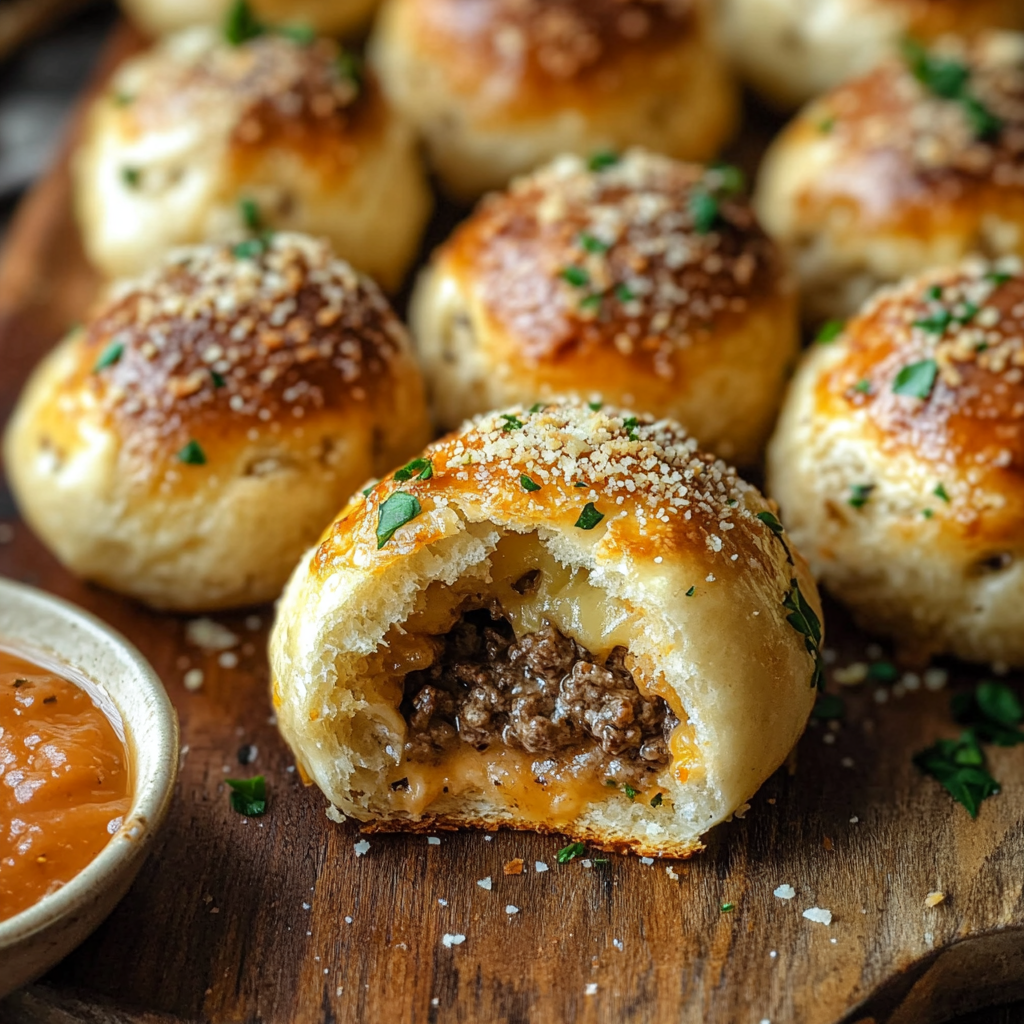 Flavor-Packed Garlic Parmesan Cheeseburger Bombs for Any Occasion 2 inesboulila A batch of freshly baked Garlic Parmesan Cheeseburg 0f1bef72 1117 40b3 9dbe 4bb49b2fdf12