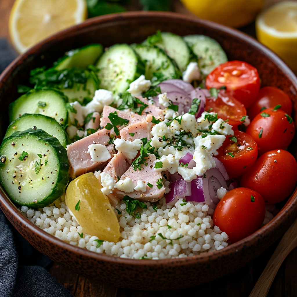 Mediterranean Couscous Tuna Bowls: A Fresh & Flavorful Meal 3 inesboulila A beautifully arranged Mediterranean Couscous Tuna 29401499 aa85 4cc9 aad9 4769b1fa4a4d