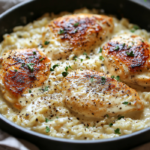 One-Pan Creamy Parmesan Chicken and Rice Recipe 5 inesboulila A beautifully plated dish of one pan creamy Parmesa 2b132e40 1e64 4dbd 837e 64990c451c98