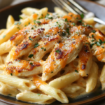 Creamy Buffalo Chicken Alfredo Penne – The Ultimate Comfort Food Fusion 3 inesboulila A close up shot of a plate of Creamy Buffalo Chicke 5860aa03 522d 4081 ba40 c3fccb5a353d