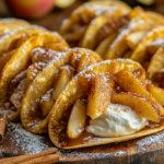 Apple Cheesecake Tacos – A Sweet and Crunchy Delight 5 inesboulila A close up shot of golden crispy taco shells coated 33cbca90 a700 403e 8320 1d03017e1ff6