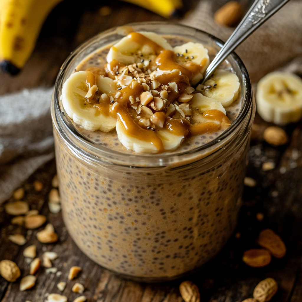 Peanut Butter Banana Chia Pudding 3 inesboulila A glass jar filled with Peanut Butter Banana Chia P c4b98215 7a93 40e3 b157 2af8b14a5ae8