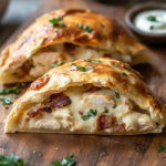 Chicken Bacon Ranch Calzone Recipe – Easy, Delicious, and Perfect for Family Dinners 3 inesboulila A golden brown Chicken Bacon Ranch Calzone sliced o a1ff6692 7591 4b5c bfac 5136eb944292