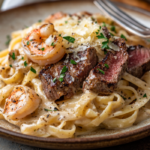 Quick and Easy Cajun Shrimp and Steak Alfredo Recipe 3 inesboulila A plate of Quick and Easy Cajun Shrimp and Steak Al f53ce4e8 33c1 4f2b bbcb f72dfac17b35