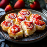 Easy Strawberry Cheesecake Rolls 5 inesboulila A plate of freshly baked strawberry cheesecake roll ffb73240 a8b5 4863 b8e9 3cb9839f5a88