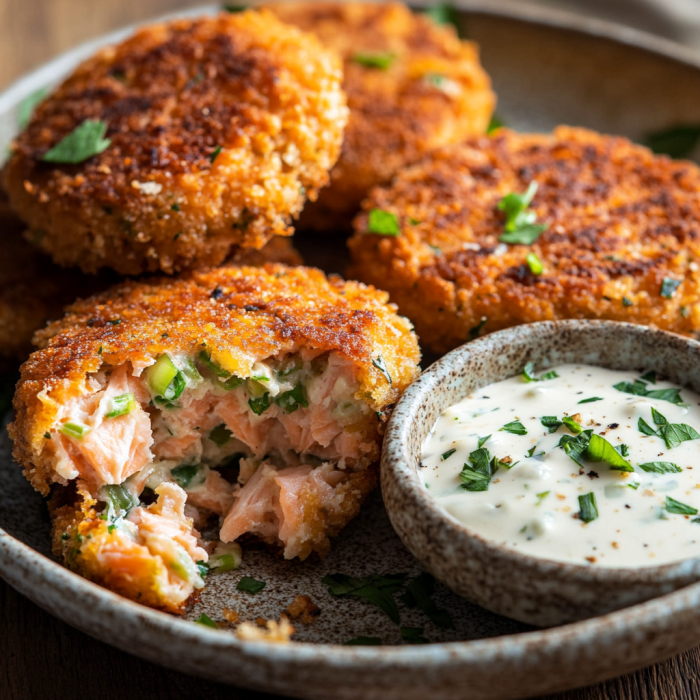 Easy Salmon Patties Recipe for Family-Friendly Meals 2 inesboulila A plate of golden crispy salmon patties freshly pan ba59703b 7267 417c a11d fa80b06a2c42