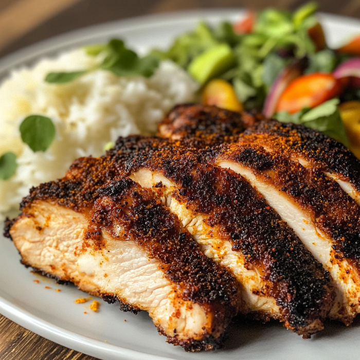 Blackened Chicken – Crispy, Juicy, and Full of Bold Flavor! 2 inesboulila A plate of perfectly blackened chicken with a crisp b017b746 112a 4744 8275 41afbff00c7d