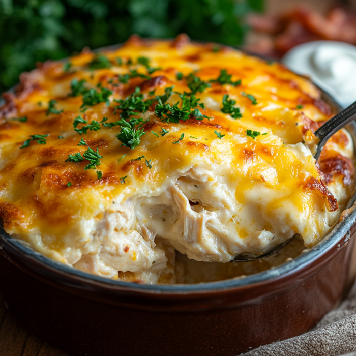 Chicken Hashbrown Casserole: A Comforting Breakfast Bake 3 inesboulila A rustic casserole dish filled with golden baked ch 00c7dc75 54c1 4872 a528 ced01cd98dcb