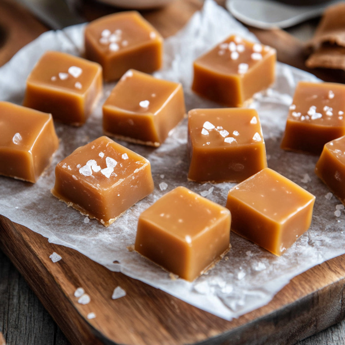 Homemade Caramels 2 inesboulila A rustic wooden board lined with parchment paper sh de1a1db5 4a11 49db 950e a3d59ba838b2