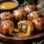 Cheesy Stuffed Meatloaf Bites – Juicy, Savory & Bite-Sized 3 inesboulila A rustic wooden plate filled with golden brown Chee cbed44da 6b52 45ed afa2 71548cade6ce
